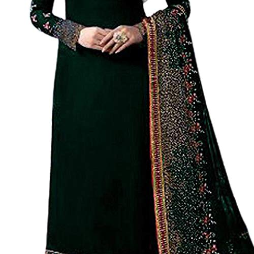 Miss Ethnik Women's Green Georgette Semi Stitched Top With Unstitched Santoon Bottom and Faux Georgette Dupatta Embroidered Straight Kurta Dress Material (Salwar Suit Set) (ME-976-Green) - Image 4