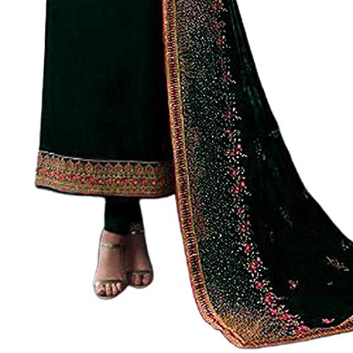 Miss Ethnik Women's Green Georgette Semi Stitched Top With Unstitched Santoon Bottom and Faux Georgette Dupatta Embroidered Straight Kurta Dress Material (Salwar Suit Set) (ME-976-Green) - Image 5