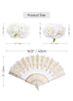 Excefore 2 Pieces Women Rose Flower Hair Clip and Embroidered Sequins Fabric Handheld Folding Fan Hair Accessories for Flamenco Dancer Costume Accessories Girl Cosplay Party  - Image 5