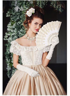 Excefore 2 Pieces Women Rose Flower Hair Clip and Embroidered Sequins Fabric Handheld Folding Fan Hair Accessories for Flamenco Dancer Costume Accessories Girl Cosplay Party  - Image 2
