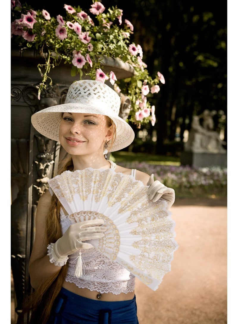 Excefore 2 Pieces Women Rose Flower Hair Clip and Embroidered Sequins Fabric Handheld Folding Fan Hair Accessories for Flamenco Dancer Costume Accessories Girl Cosplay Party  - Image 3