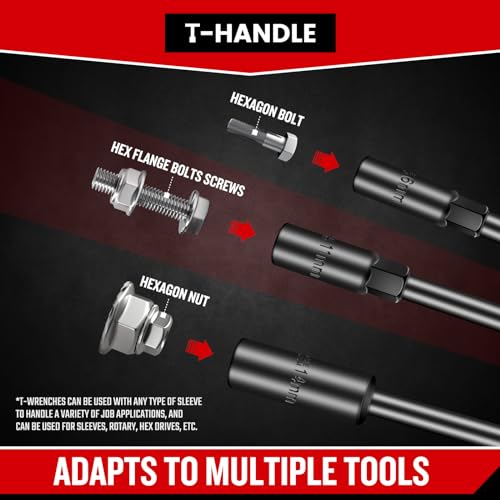 Upenjok T-Handle Wrench Socket Set, Cr-V Steel T Wrench Set Metric Size 6mm to 14mm, Wrench Tool Socket with Long Reach for Motorcycle Dirtbike Bicycle Repair (7 Pack) - Image 4
