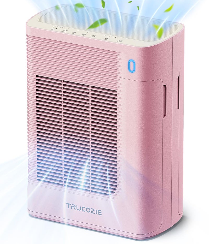 Trucozie Air Purifier for Home Large Room Bedroom Up to 1937 Ft in 1 Hr With Doublesided Air Inlet Air Quality and Light Sensors HEPA Sleep Mode for Allergies Dust Pollen Pet Hair Pink