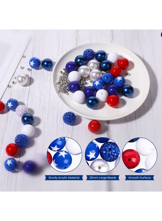 TXIN 50 Pieces Independence Day Bubblegum Beads 20Mm Large Acrylic July 4Th Patriotic Spacer Beads Rhinestone Star Pattern Craft Beads For Jewelry Making Bracelet Necklaces Holiday Party Decor - Image 4