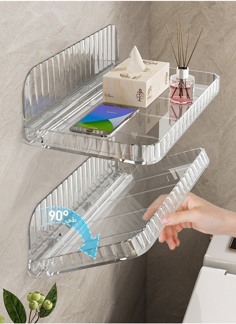2-Piece Foldable No Driling Punch-free Wall Mounted Plastic Bath Storage Rack Organizer for Home Bathroom Kitchen Wash Basin
