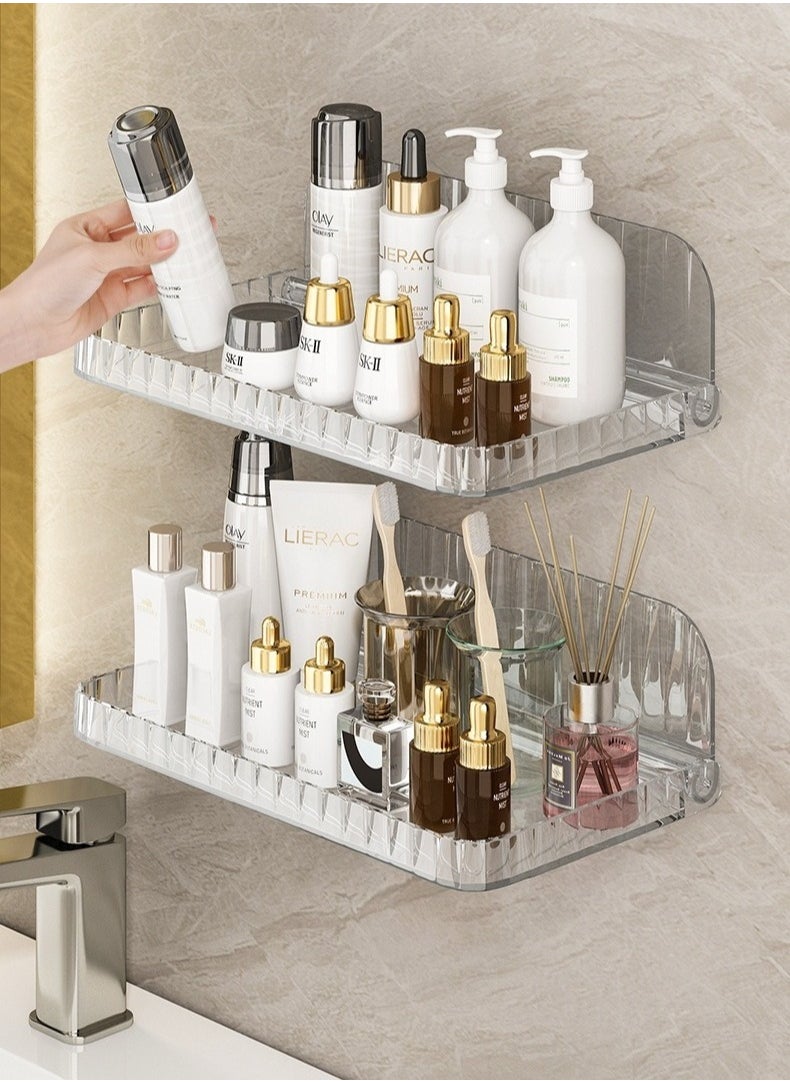 2-Piece Foldable No Driling Punch-free Wall Mounted Plastic Bath Storage Rack Organizer for Home Bathroom Kitchen Wash Basin