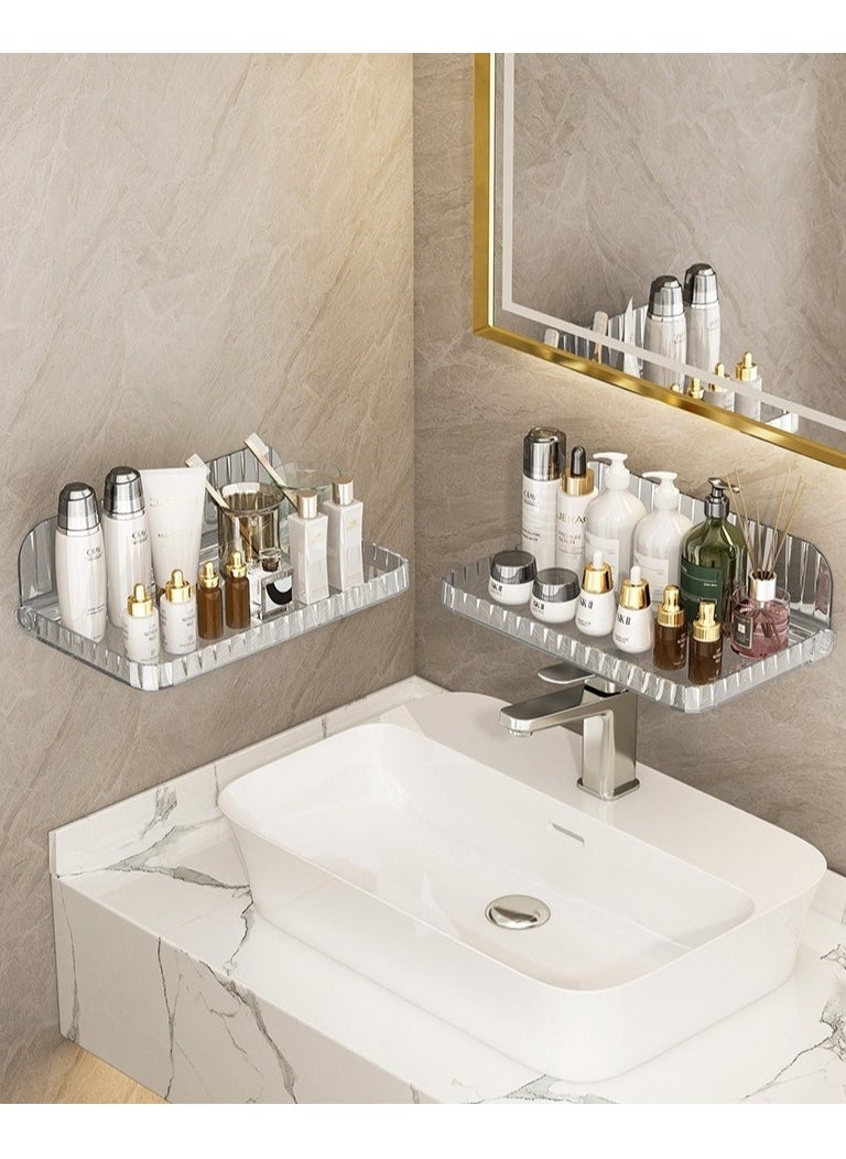 2-Piece Foldable No Driling Punch-free Wall Mounted Plastic Bath Storage Rack Organizer for Home Bathroom Kitchen Wash Basin