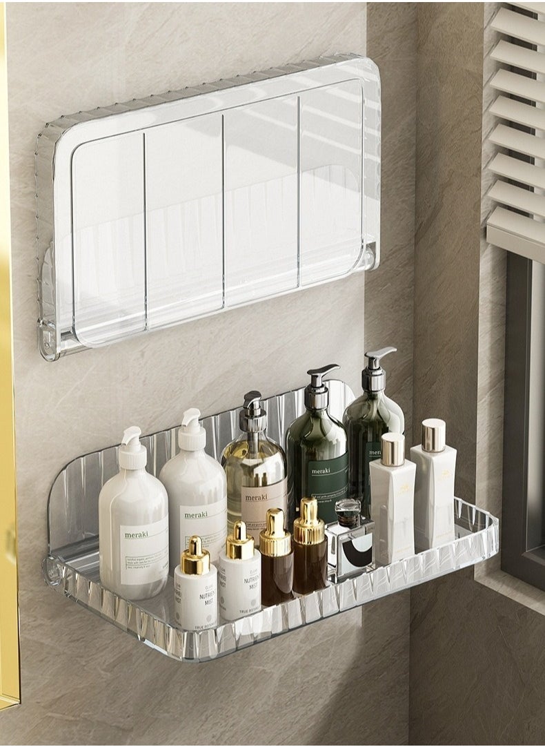 2-Piece Foldable No Driling Punch-free Wall Mounted Plastic Bath Storage Rack Organizer for Home Bathroom Kitchen Wash Basin