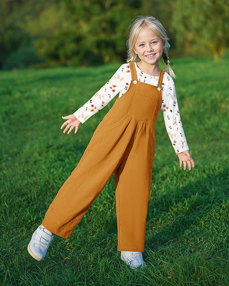 ZOEREA Toddler Girl Clothes 1-5T Baby Girl Outfits Fall Winter Stripe Floral Long Sleeve Top+Bib Overall Pants 2Pcs Clothing(L Yellow-print,3-4T) - Image 3