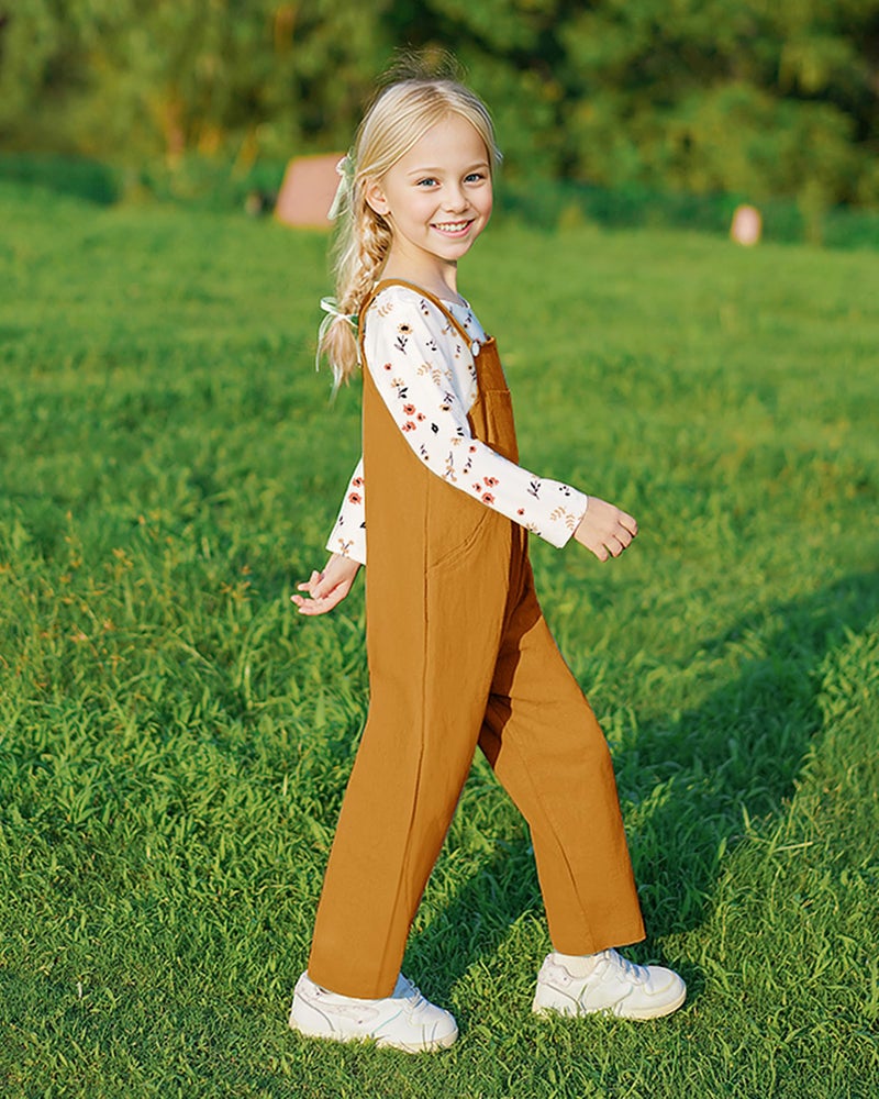 ZOEREA Toddler Girl Clothes 1-5T Baby Girl Outfits Fall Winter Stripe Floral Long Sleeve Top+Bib Overall Pants 2Pcs Clothing(L Yellow-print,3-4T) - Image 4