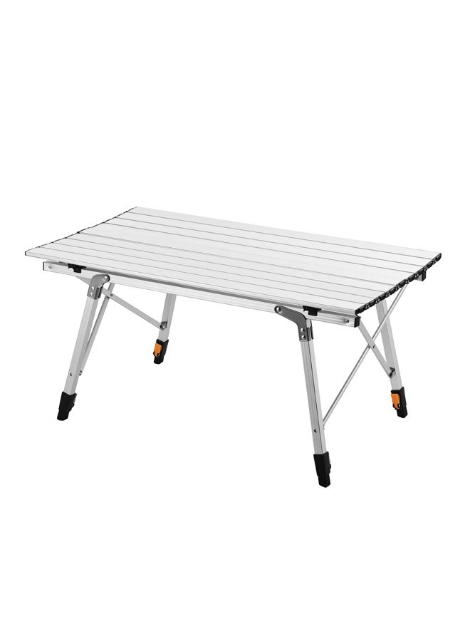 لوازم طاولة نزهة ألمنيوم قابلة للطي بارتفاع قابل للتعديل - 90×52 سم - طاولة تخييم محمولة مع مستويين للارتفاع وحقيبة حمل - سطح قابل للفك للنزهات، الشواء، الشاطئ، الحديقة أو الحفلات - Image 3