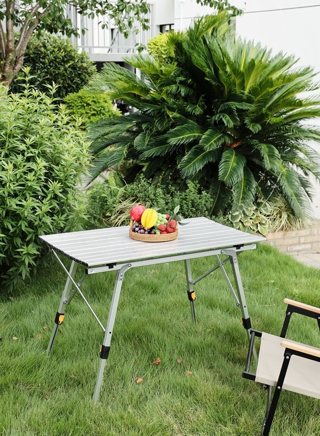 لوازم طاولة نزهة ألمنيوم قابلة للطي بارتفاع قابل للتعديل - 90×52 سم - طاولة تخييم محمولة مع مستويين للارتفاع وحقيبة حمل - سطح قابل للفك للنزهات، الشواء، الشاطئ، الحديقة أو الحفلات - Image 1