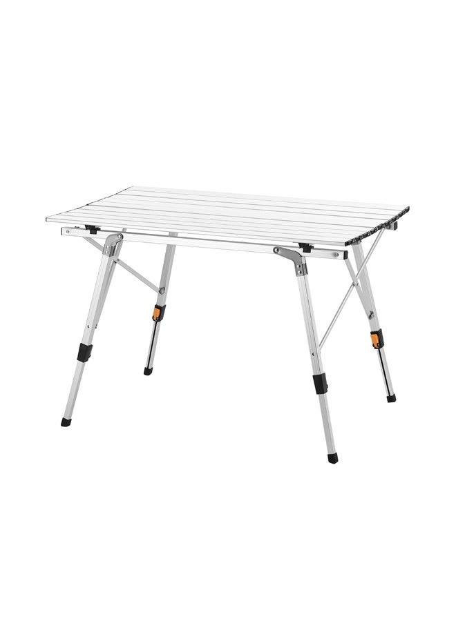 لوازم طاولة نزهة ألمنيوم قابلة للطي بارتفاع قابل للتعديل - 90×52 سم - طاولة تخييم محمولة مع مستويين للارتفاع وحقيبة حمل - سطح قابل للفك للنزهات، الشواء، الشاطئ، الحديقة أو الحفلات - Image 2