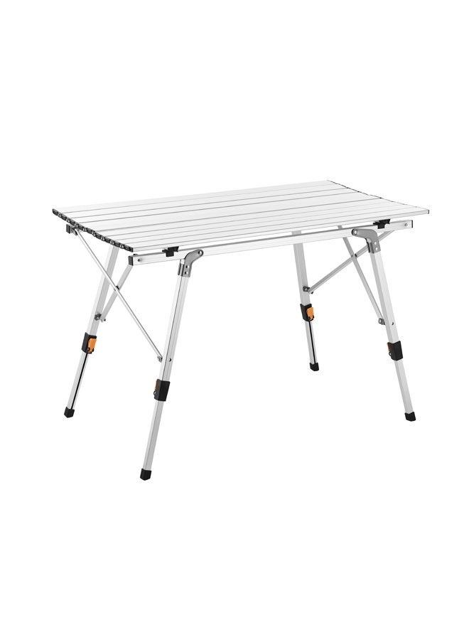 لوازم طاولة نزهة ألمنيوم قابلة للطي بارتفاع قابل للتعديل - 90×52 سم - طاولة تخييم محمولة مع مستويين للارتفاع وحقيبة حمل - سطح قابل للفك للنزهات، الشواء، الشاطئ، الحديقة أو الحفلات - Image 4