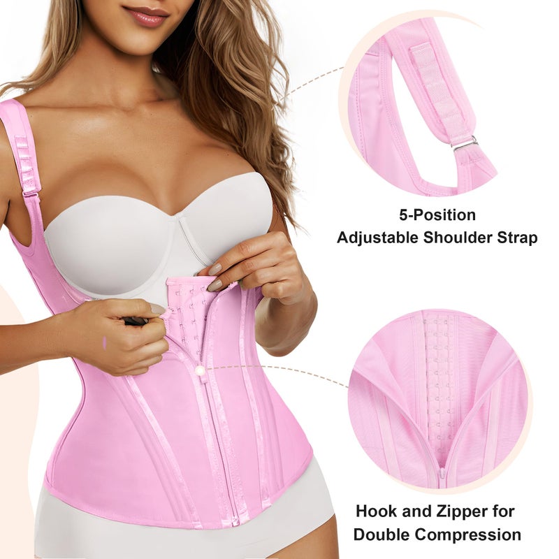 SHAPERX Waist Trainer Corset for Women Tummy Control Sport Girdle Hourglass Waist Cincher Body Shaper with Steel Boned,SZ7293-Pink-M - Image 3