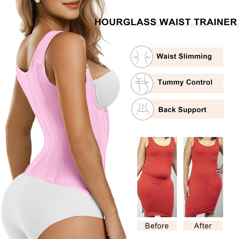 SHAPERX Waist Trainer Corset for Women Tummy Control Sport Girdle Hourglass Waist Cincher Body Shaper with Steel Boned,SZ7293-Pink-M - Image 5