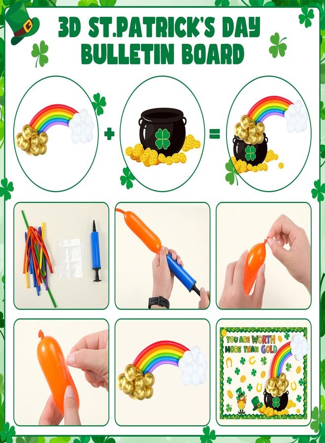 Funrous St. Patrick's Day Bulletin Board Decoration 3D Rainbow Balloon Decor Irish Bulletin Board Shamrock Gold Coin Pot Paper Cutouts Clover Classroom Chalkboard Decor for Classroom Wall Door - Image 3