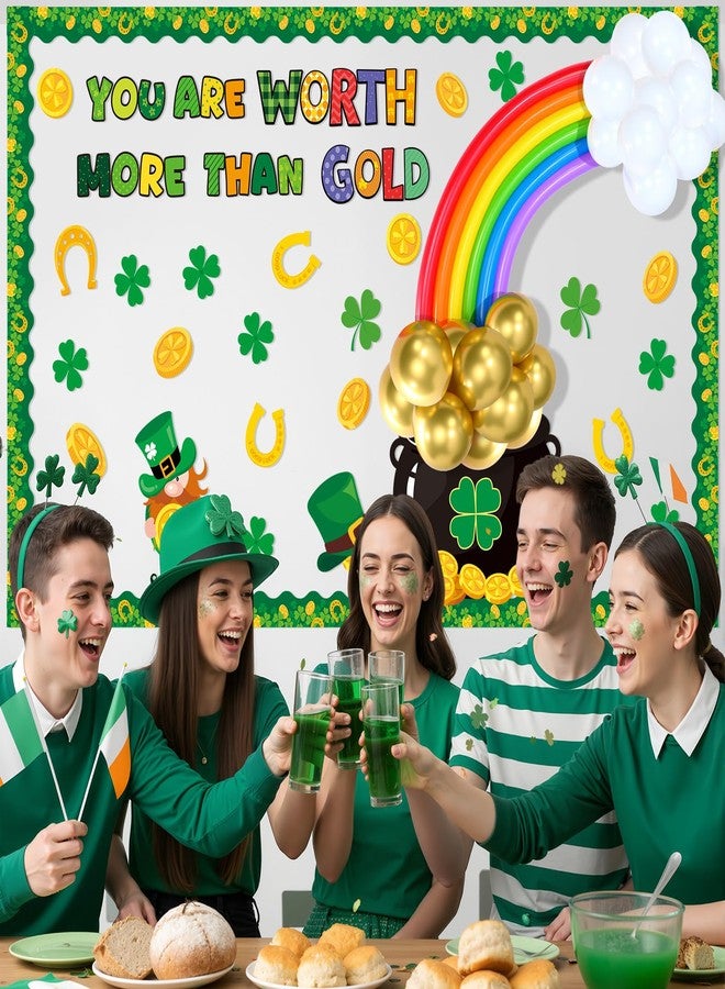Funrous St. Patrick's Day Bulletin Board Decoration 3D Rainbow Balloon Decor Irish Bulletin Board Shamrock Gold Coin Pot Paper Cutouts Clover Classroom Chalkboard Decor for Classroom Wall Door - Image 4