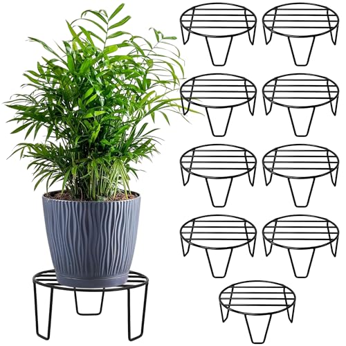 Nurturing Green® Pack of 10 Black Metal Plant Stands for Balcony, Garden & Living Room | Flower Pot, Vase & Planter Holders | 8 Inch Wide | Anti-Rust Coating & Sturdy Frame - Image 1