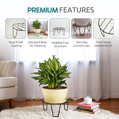 Nurturing Green® Pack of 10 Black Metal Plant Stands for Balcony, Garden & Living Room | Flower Pot, Vase & Planter Holders | 8 Inch Wide | Anti-Rust Coating & Sturdy Frame - Image 2