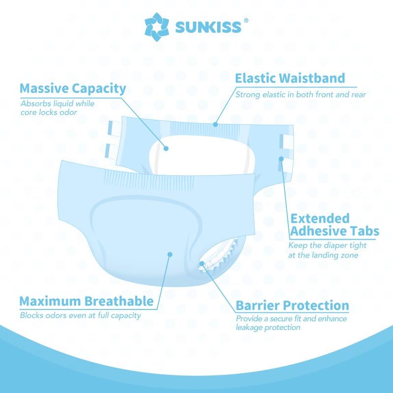 SUNKISS Masterpiece Adult Diapers with Tabs, Unisex Disposable Incontinence Briefs for Women and Men, Odor Control, Blue, L/XL, 10 Count - Image 4