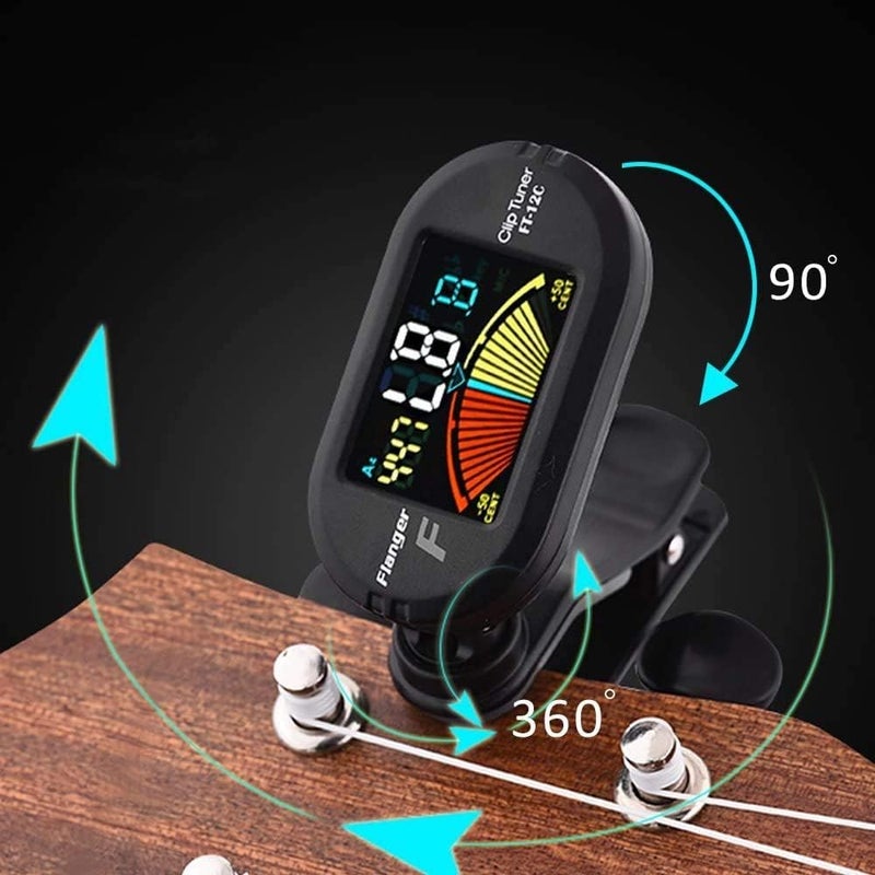 فلانجر موالف غيتار رقمي Blinggo، شاشة LCD ملونة عالية الحساسية، موالف كروماتيكي محمول قابل للتثبيت لجميع الآلات الوترية والنفخية والنحاسية، أسود - Image 3