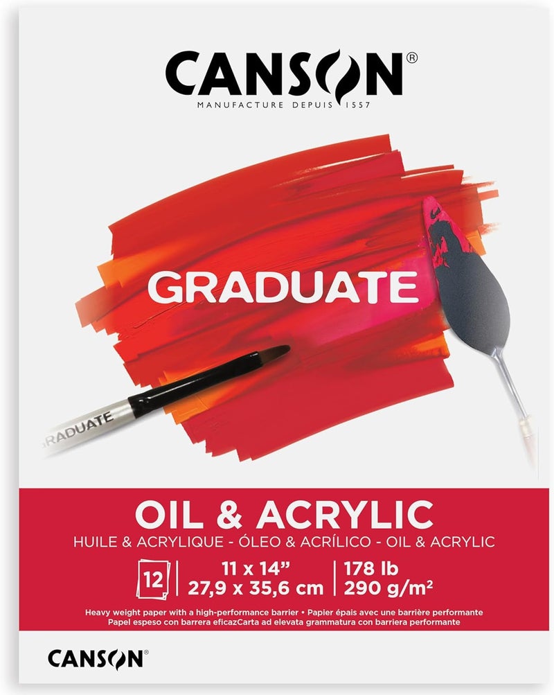 Canson Graduate Oil and Acrylic Paint Pad Foldover 11x14 inch 12 Sheets  Artist Paper for Adults and Students  Oil Acrylic Mixed Media and Painting - Image 1