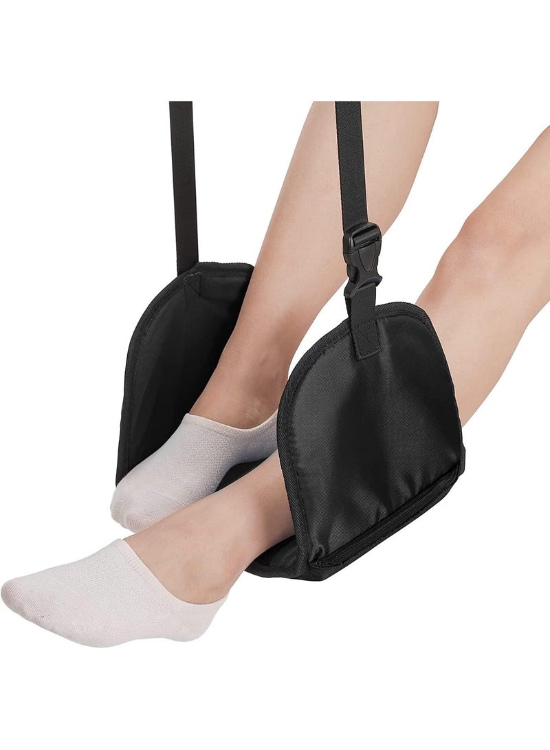 HZYH Airplane Footrest Travel Foot Rest for Plane, Portable Memory Foam Plane Foot Hammock for Airplane Travel Leg Rest, Office Footrests Foot Rest for Airplane Travel Flight Essentials (Black) - Image 1