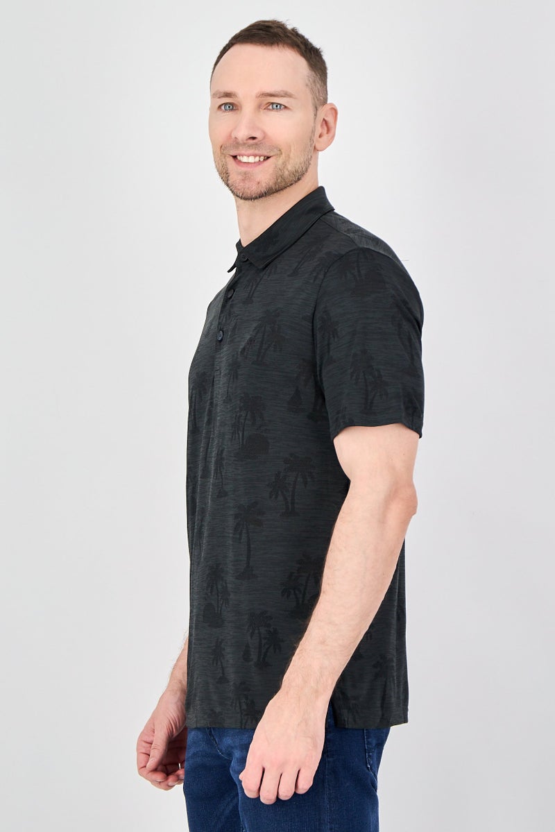 Palm Beach Men Regular Fit Mesh Short Sleeve Polo Shirt, Black - Image 2