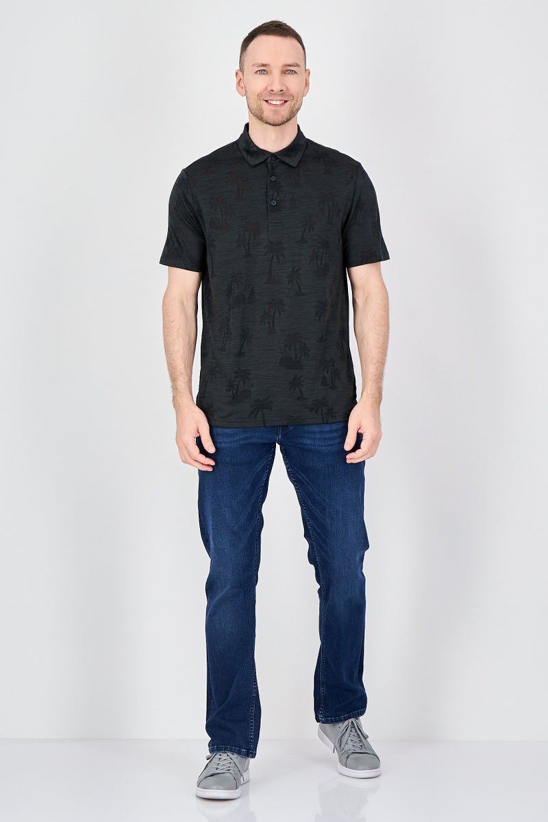 Palm Beach Men Regular Fit Mesh Short Sleeve Polo Shirt, Black - Image 4