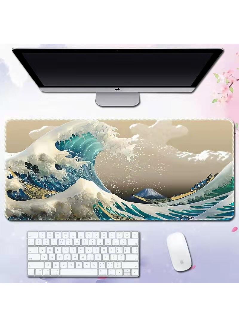 Y&D Sea Wave Pattern For Esports Games Gaming Mouse Pad Extended Large Mat Desk Pad Stitched Edges Mousepad Long Mouse Pad And Non-Slip Rubber Base Mice Pad 800X300X4mm - Image 1