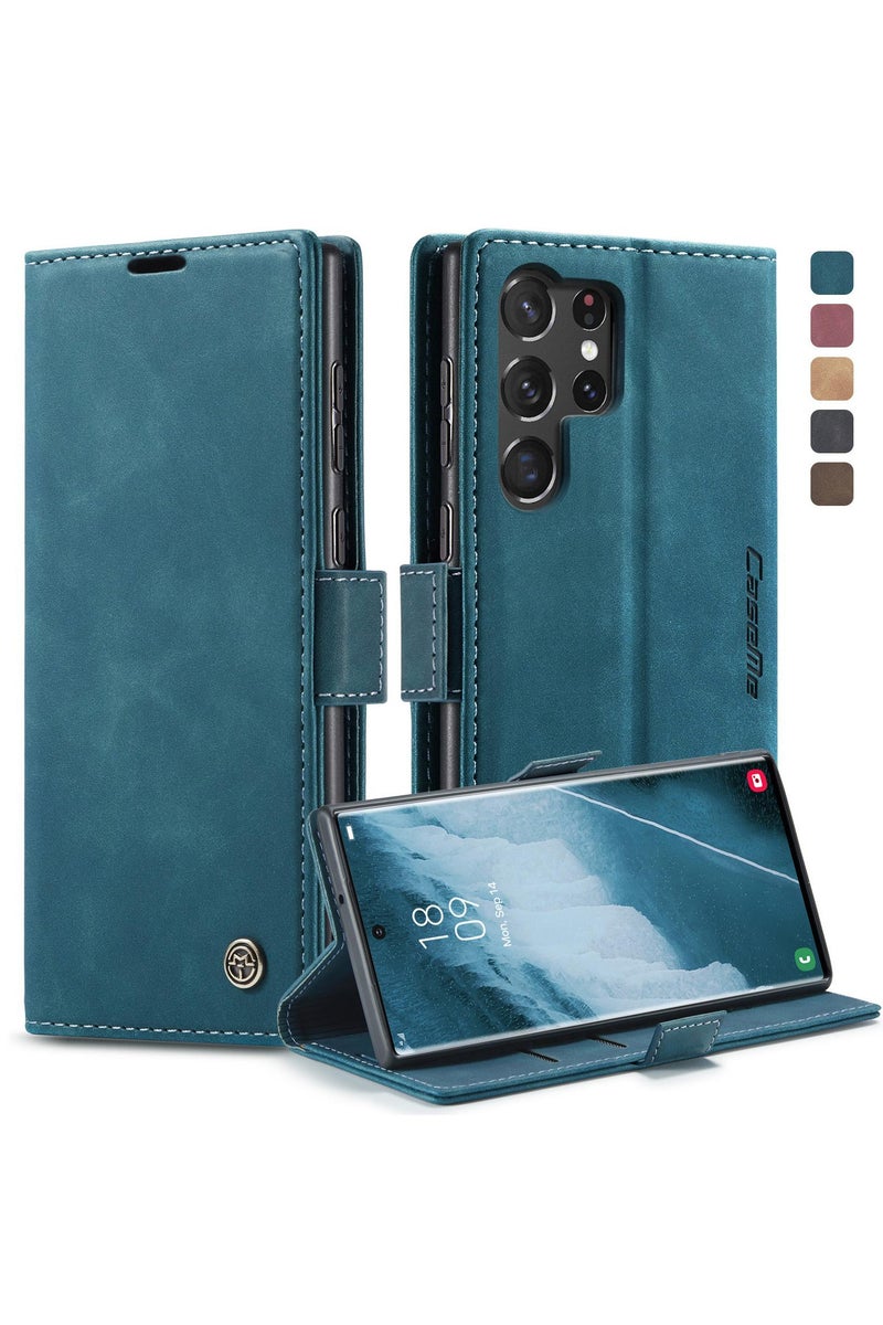 CaseMe Samsung Galaxy S23 Ultra Case Wallet, for Samsung Galaxy S23 Ultra Wallet Case Book Folding Flip Folio Case with Magnetic Kickstand Card Slots Protective Cover - Green - Image 1