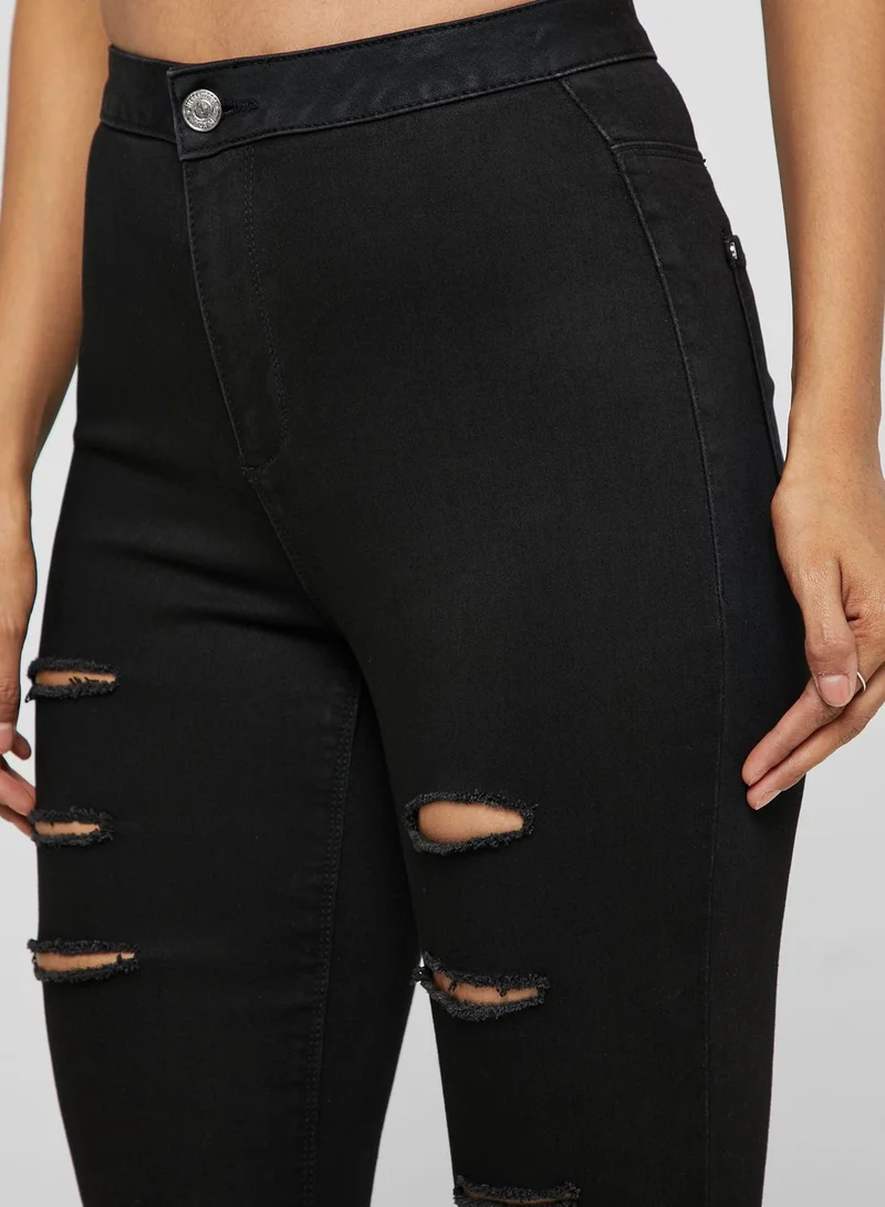 Missguided Vice High Waist Ripped Skinny Jeans