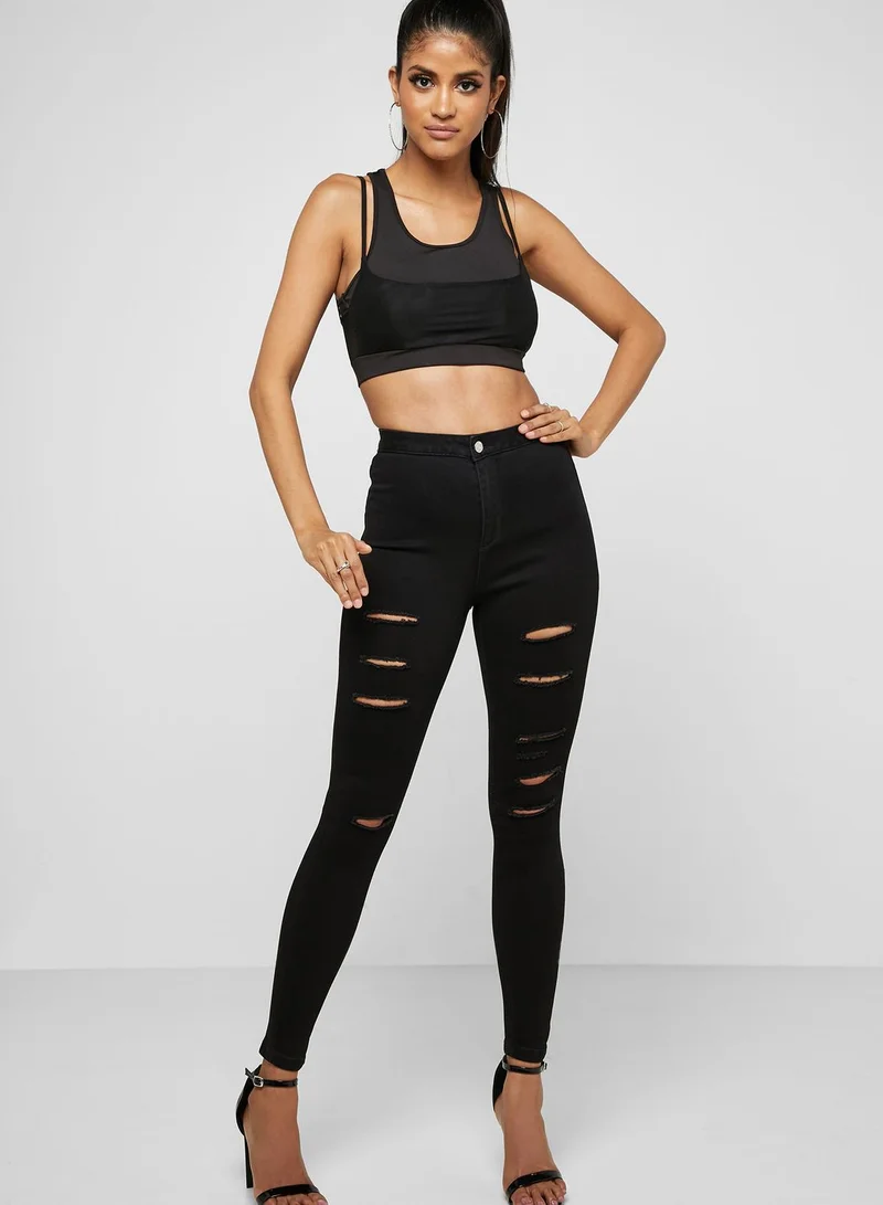 Missguided Vice High Waist Ripped Skinny Jeans