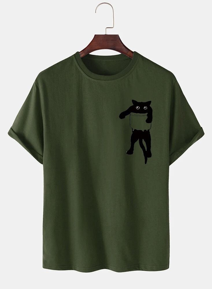Loquat Men's Casual Loose Kitten Print Short Sleeve T-Shirt 