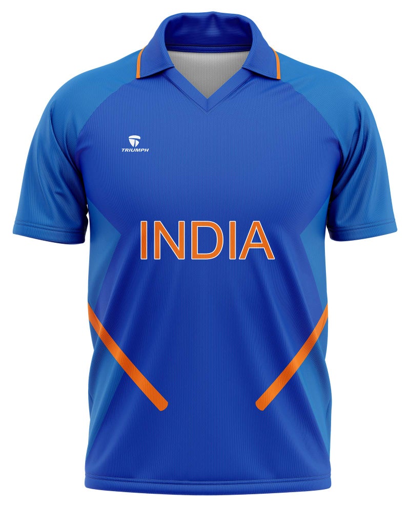 TRIUMPH Cricket T-Shirt for Men Team India Half Sleeve Cricket Jersey Dry Fit V-Neck Cricket Sports Jerseys for Indian Cricketer Polo Shirt for Boys Size XL - Image 5