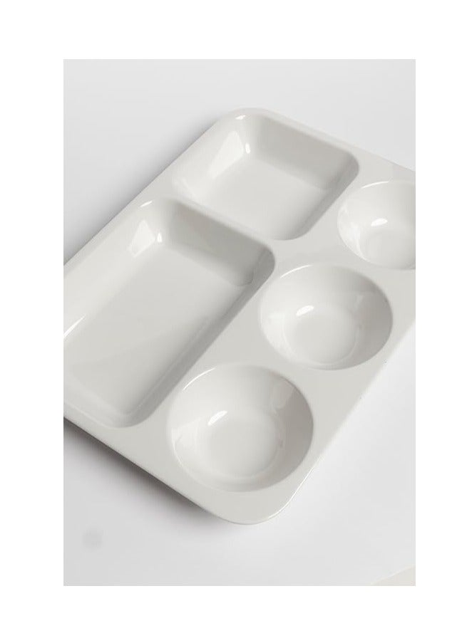 سي سي بن شيهون طبق ميلامين مقسم مستطيل مقاس 13 × 11 انش | طبق تقديم مستطيل مقسم للمكسرات والحلويات والصلصات والوجبات الخفيفة بلون ابيض ايضا | سهل التخزين ومقاوم للكسر | طبق ميلامين مقسم - Image 3