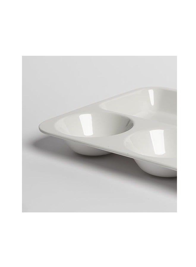 سي سي بن شيهون طبق ميلامين مقسم مستطيل مقاس 13 × 11 انش | طبق تقديم مستطيل مقسم للمكسرات والحلويات والصلصات والوجبات الخفيفة بلون ابيض ايضا | سهل التخزين ومقاوم للكسر | طبق ميلامين مقسم - Image 4