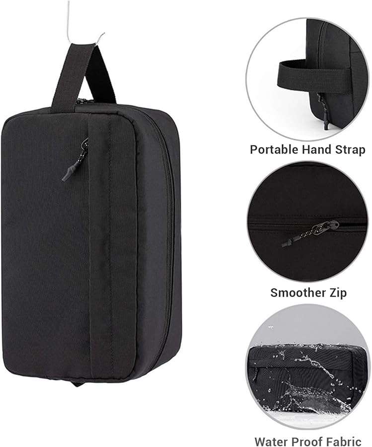 Black Hanging Toiletry Bag For Men Travel Organizer Portable Shaving Wash Bag With Main Compartment And Mesh Pockets - Image 4