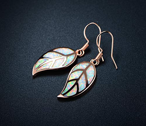 Barzel 18K Rose Gold Plated Created White Opal Leaf Drop Earrings (Rose Gold) - Image 4