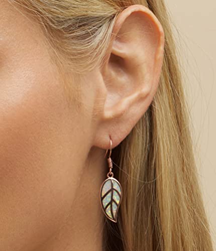 Barzel 18K Rose Gold Plated Created White Opal Leaf Drop Earrings (Rose Gold) - Image 3