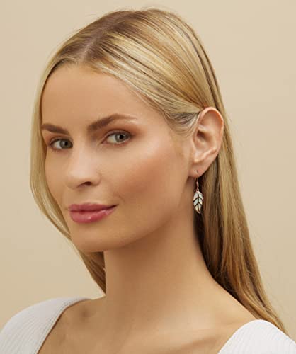 Barzel 18K Rose Gold Plated Created White Opal Leaf Drop Earrings (Rose Gold) - Image 2