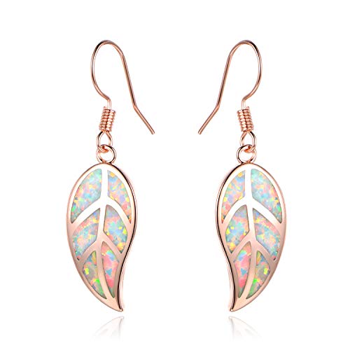 Barzel 18K Rose Gold Plated Created White Opal Leaf Drop Earrings (Rose Gold) - Image 1