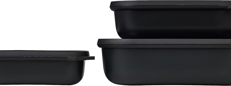 Mepal Cirqula Multi Rectangular 3-Piece (500 + 1000 + 2000 ml) Nordic Black-Bowl Set-Food Storage Containers-Stackable-Dishwasher Safe, Polypropylene Thermoplastic elastomer, Flach - Image 1