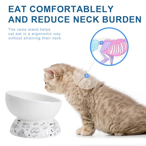 Howise Ceramic Raised Cat Bowl Set | Elevated Food and Water Bowls for Cats and Small Dogs | 2 Pack Tilted With Anti-Slip Silicone Mat (Gray) - Image 4