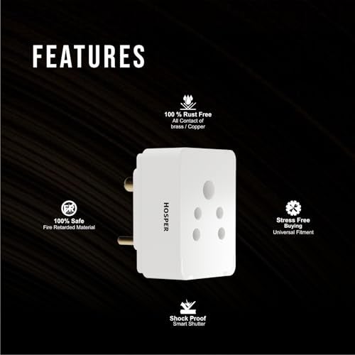 HOSPER - 5 Pin Multi Plug Socket with Spark Shield - Universal Power Adapter for Home, Office & Travel Safe, Compact & Durable Electrical Socket(Pack of 2) - Image 5