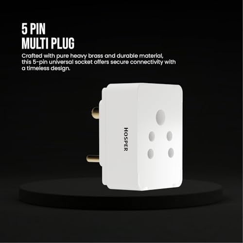 HOSPER - 5 Pin Multi Plug Socket with Spark Shield - Universal Power Adapter for Home, Office & Travel Safe, Compact & Durable Electrical Socket(Pack of 2) - Image 4