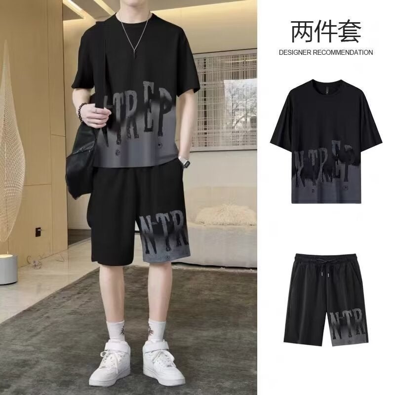 Sportswear Suit Men'S Summer Short-Sleeved T-Shirt Basketball Clothes Casual Shorts Two-Piece Korean Fashionable 2024 - Image 1