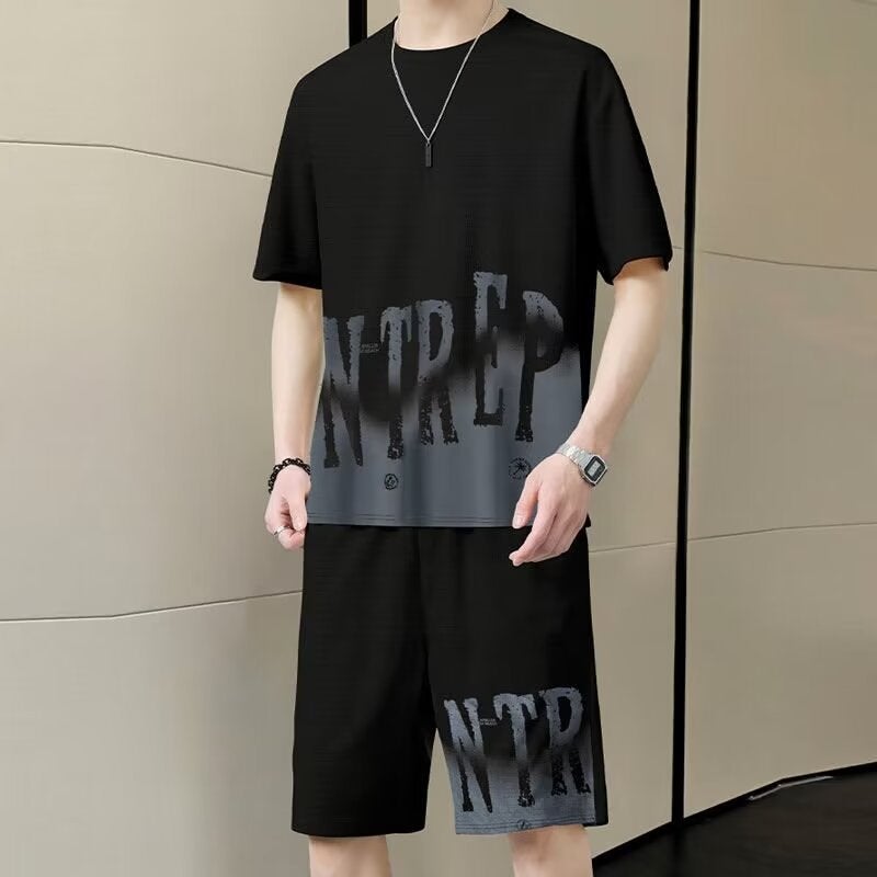Sportswear Suit Men'S Summer Short-Sleeved T-Shirt Basketball Clothes Casual Shorts Two-Piece Korean Fashionable 2024 - Image 3