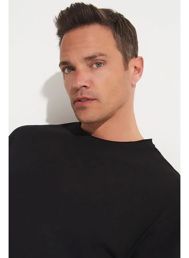 جون June Men Oversize Crew Neck Short Sleeve Tshirt Black